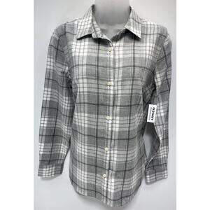 NWT Old Navy Womens Shirt Adult S Gray Flannel Classic Button Shirt Long Sleeve
